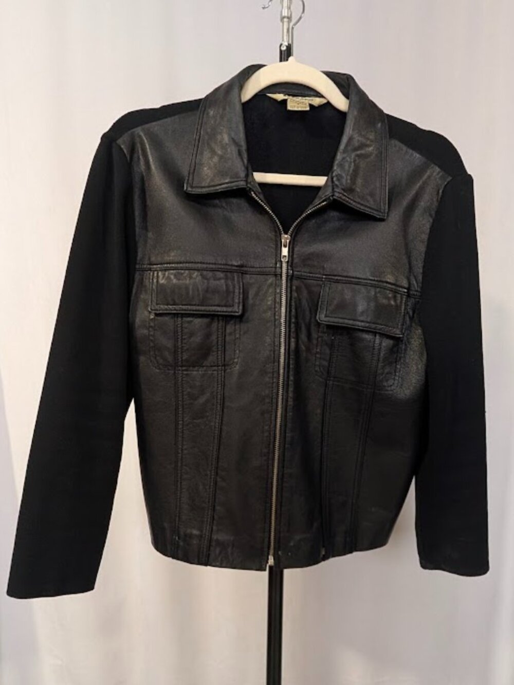 Nygård Collection Petite Black Leather Front Zip Jacket | Size 8P - Picture 3 of 6